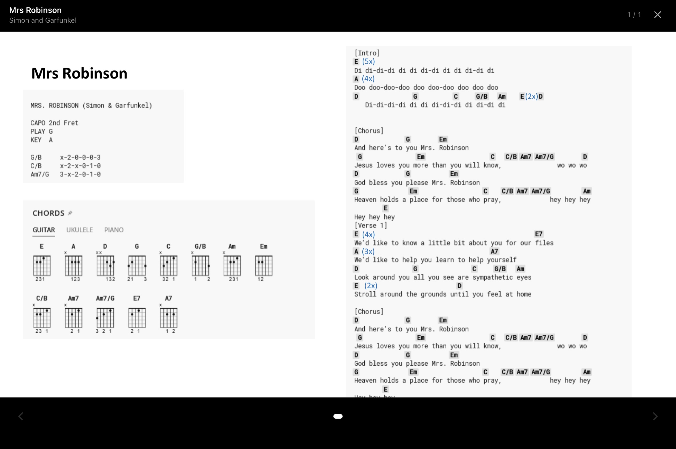 GuitarFlow Performance Mode showing large readable chord chart during practice